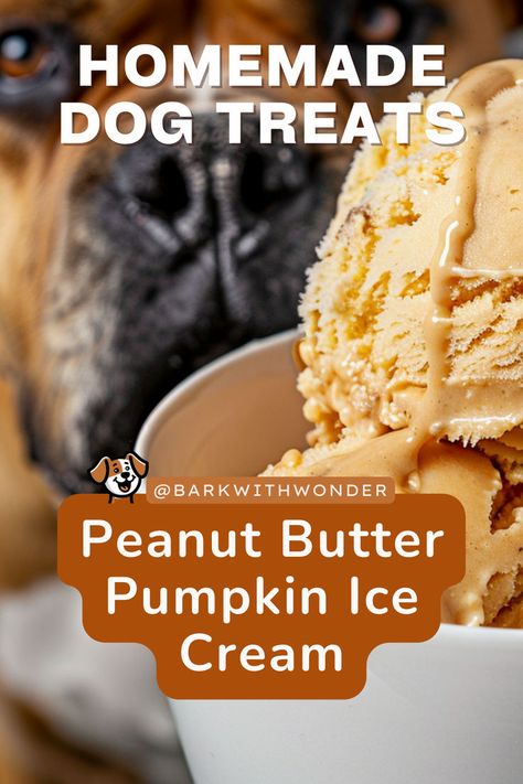 Whip up this Easy Homemade Peanut Butter and Pumpkin Ice Cream for Dogs! A tasty, cooling treat for hot days. #barkwithwonder #homemadedogtreats #homemadedogfood #dogtreats #dogsofinstagram #doglovers Ice Cream For Dogs, Pumpkin Ice Cream Recipe, Dog Ice Cream Recipe, Puppy Ice Cream, Easy Homemade Ice Cream, Peanut Butter For Dogs, Easy Dog Treat Recipes, Peanut Butter Bites, Dog Ice Cream