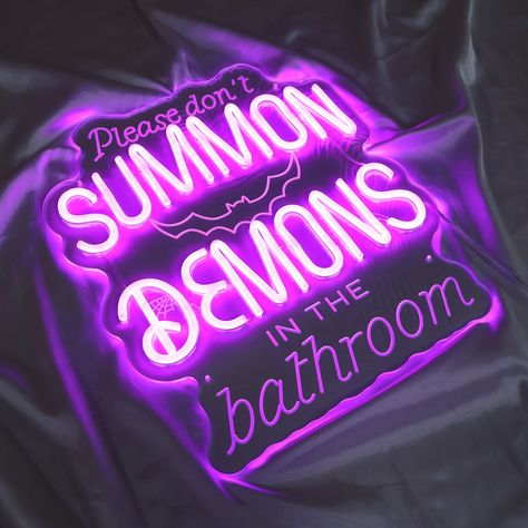 Please Don't Summon Demons in the Bathroom Neon Sign Spooky Sign Bathroom Signgothic Home Decor Gothic Decor Dark Art Decor Goth Lover - Etsy Goth Bathroom Ideas, Bathroom Neon Sign, Grunge Bathroom, Goth Decor Diy, Horror Bathroom, Speakeasy Ideas, Spooky Bathroom Decor, Goth Bedroom Decor, Goth Bathroom