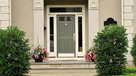 Beige House Front Door Color, Sage Green Front Door, Sage Green Door, Best Front Door Paint Colors, Best Front Door Paint, Front Door Paint, Best Front Door Colors, Front Door Color, Beige House