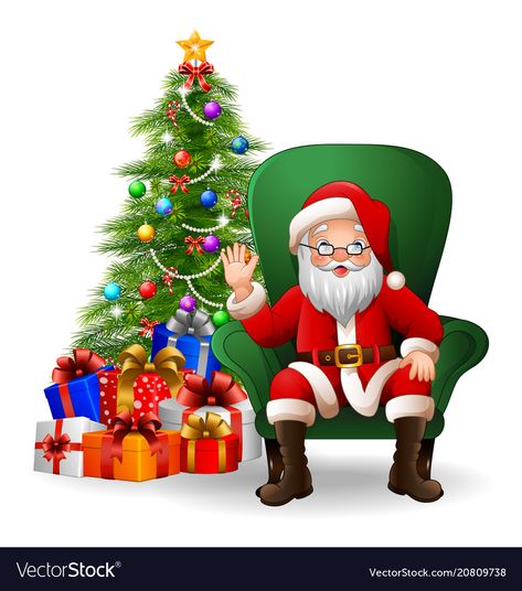 Cartoon santa claus sitting on green arm chair Vector Image Şaxta Baba, Christmas Fashion Photography, Cartoon Santa Claus, Gift Vector, Cartoon Santa, Christmas Cake Topper, Christmas Yard Art, Green Santa, Santa's Little Helper