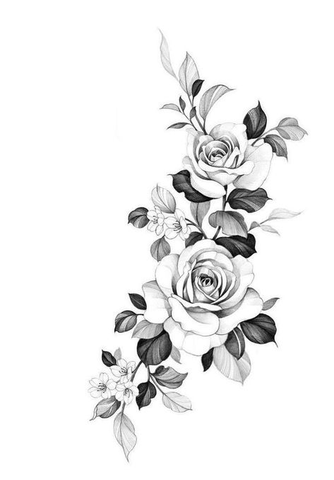 Fineline Rose Drawing, Floral Shoulder Cap Tattoo Design, Rose Botanical Tattoo, Rose Bouquet Tattoo Design, Rose Drawing Tattoo Realistic, Rose Floral Tattoo Design, Floral Tattoo Design Drawings, Realistic Floral Tattoo, Mandala Flower Tattoo Design