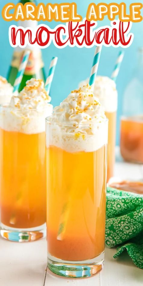 Thanksgiving Mocktail Non Alcoholic, Thanksgiving Drinks Non Alcoholic, Apple Mocktail, Thanksgiving Cider, Fun Mocktail, Fall Potluck, Caramel Apple Slices, Holiday Mocktail, Apple Cider Drink