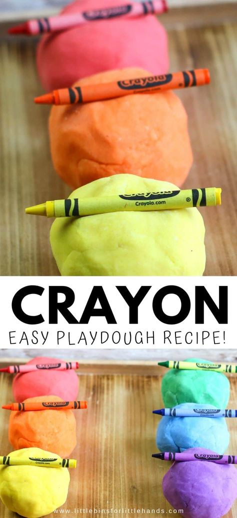 How To Make Crayon Playdough | Little Bins for Little Hands. How to make homemade crayon playdough with cream of tartar. Full instructions with our easy playdough recipes. A hands on and colorful activity for preschool and kindergarten aged kids to enjoy at home this summer! Crayon Sensory Bin, Projects With Crayons, Things To Do With Old Crayons, Crayon Art For Toddlers, Uses For Old Crayons, What To Do With Broken Crayons, What To Do With Crayons, Crafts With Old Crayons, Old Crayons What To Do With