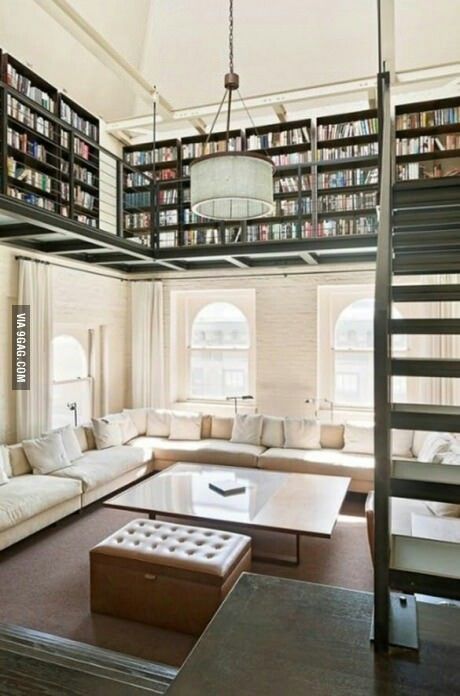 I don't like high ceilings, but this would be a great idea if I had them. Home Library Design Ideas, Dream Library, Home Library Design, Home Libraries, Library Design, Home Library, Reading Nook, Home Fashion, 인테리어 디자인