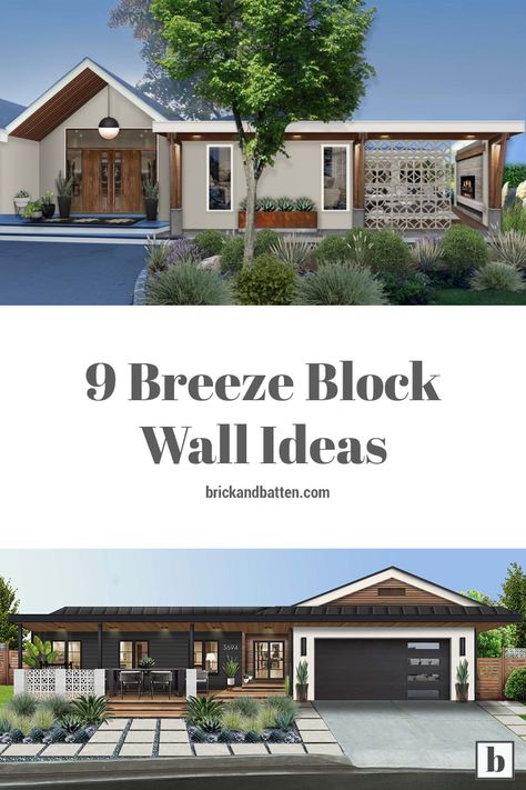 Breeze Block Porch, Block Wall Ideas, Modern Industrial House, Types Of Design Styles, Industrial House Exterior, Remodeled Homes, Breeze Block Wall, Privacy Wall, Mid Century Exterior