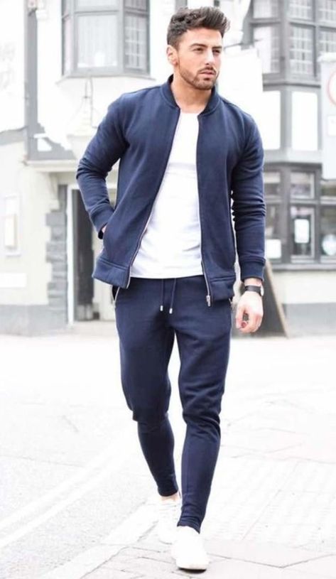 How To Wear Men's Athleisure Style 5 Ways | GENTLEMAN WITHIN Blue Joggers Outfit, Athleisure Outfits Men, Mens Joggers Outfit, Sporty Outfits Men, Dapper Mens Fashion, Athleisure Men, White Sneakers Men, Athleisure Style, Vans Converse