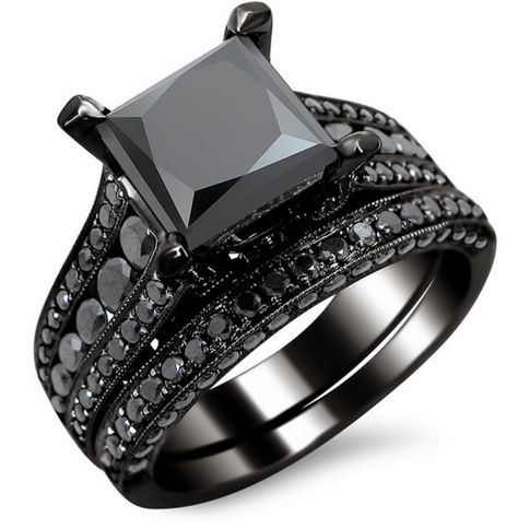 Clients frequently ask me if I can design them jewelry made in black gold. When I try to explain to them that black gold jewelry just isn’t a thing, they often send me advertisements from websites that offer it. Black Diamond Bridal Set, Black Gold Ring, Black Gold Jewelry, Black Diamond Engagement, Ring Settings Types, Black Diamond Ring, Black Sapphire, Diamond Bridal Sets, Princess Diamond