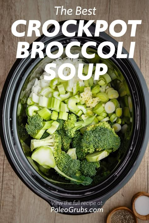 Broccoli Soup Slow Cooker, Easy Healthy Chicken Broccoli Soup, Broccoli Soup Slow Cooker Recipes, Non Dairy Broccoli Soup, Slow Cooker Pureed Soup, Healthy Broccoli Soup Clean Eating, Crockpot Broccoli Soup Recipes, Crock Pot Cream Of Broccoli Soup, Crock Pot Broccoli Soup