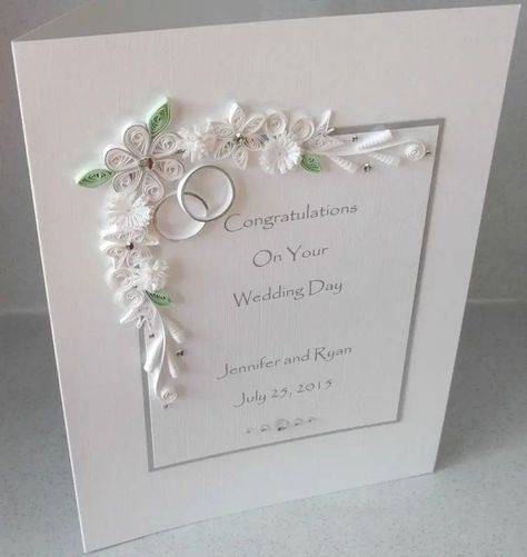 Wedding Card Handmade, Wedding Card Congratulations, Diamond Wedding Anniversary Cards, Wedding Card Quotes, Congratulations On Your Wedding Day, Wedding Congratulations Card, Paper Daisy, Quilled Creations, Wedding Cards Handmade