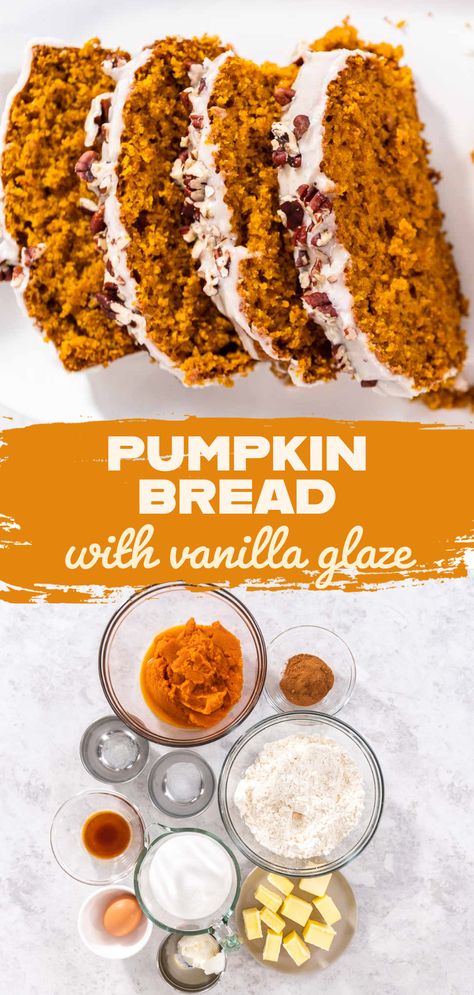 Pumpkin Bread Glaze, Icing For Pumpkin Bread, Glaze For Pumpkin Bread, Bread Glaze Recipe, Bread Glaze, Easy Pumpkin Bread, Pumpkin Bread Easy, Pumpkin Bundt Cake, Pumpkin Pecan Pie