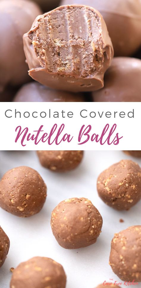 These Nutella Balls are a variation of a buckeye ball, made with Nutella!  These no-bake balls are quick and easy.  They're perfect as neighbor gifts, teacher gifts, or to hoard all by yourself! #nutella #balls #ball #peanutbutter #buckeye #christmas #valentines #candy #homemade #easy Nutella Cake Balls, Nutella Balls No Bake, Nutella Balls Recipe, Nutella Truffles Recipe, No Bake Nutella Cookies, Nutella Christmas Recipes, Sweet Balls Recipe, Nutella Recipes No Bake, No Bake Cookie Balls