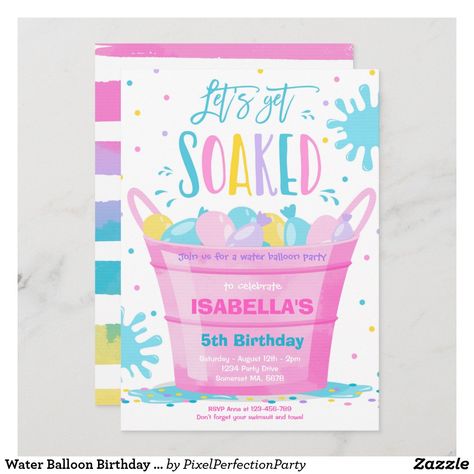 Water Balloon Birthday Party, Water Party Invitations, Pool Birthday Invitations, Birthday Party Summer, Half Birthday Party, Water Birthday, Summer Birthday Invitations, Splash Party, Balloon Birthday Party