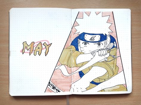 Bujo Anime Theme, Anime Journal Ideas First Page, Naruto Journal, May Cover Page, Bullet Journal May, Naruto Theme, Bullet Journal Contents, Bullet Journal Set Up, Bullet Journal 2019