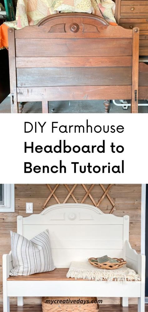 Bed Frame Bench Ideas, Make A Bench From A Headboard, Bench Made From Headboard And Footboard, Benches Made From Headboards, Bench From Headboard And Footboard, Repurpose Headboard Ideas, Repurposed Headboard Ideas Diy, Headboard Repurpose Ideas, Headboard Bench Diy