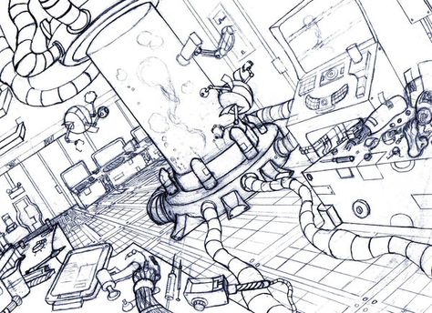 science lab Experiment Drawing, Science Lab Drawing Reference, Lab Reference, Lab Sketch, Lab Background, Science Labs, Lab Experiment Character Design, Lab Oc, Laboratory Drawing