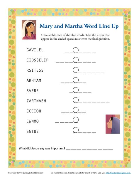 Mary and Martha Word Line Up Mary And Martha Bible, Shipwreck Vbs, Bible Lesson Activities, Mary Heart, Word Line, Lesson Activities, Bible Activities For Kids, Bible Story Crafts, Women Of The Bible