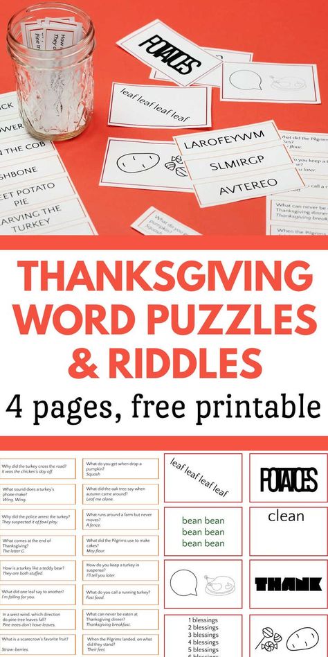 Thanksgiving Library Programs, Thanksgiving Riddles, Thanksgiving Puzzles, Thanksgiving Unit Study, Printable Brain Teasers, Thanksgiving Puzzle, Free Printable Thanksgiving, Rebus Puzzles, Scramble Words