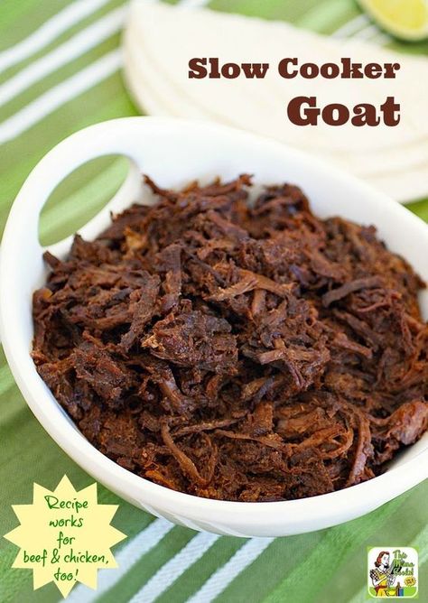 This Slow Cooker Goat recipe makes amazing shredded beef & chicken, too! Click to get this easy crock-pot shredded goat recipe. Goat Recipes, Diy Easy Recipes, Goat Meat, Crockpot Recipe, Shredded Beef, Diet Vegetarian, Lamb Recipes, Healthy Diet Recipes, Game Food