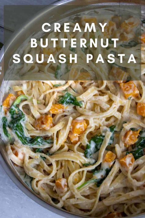 Roasted Butternut Squash Pasta, Pasta With Butternut Squash, Butternut Squash Recipes Pasta, Butternut Squash Alfredo, Squash Pasta Recipe, Squash Sauce, Butternut Squash Spinach, Butternut Squash Pasta Sauce, Butternut Squash Noodle