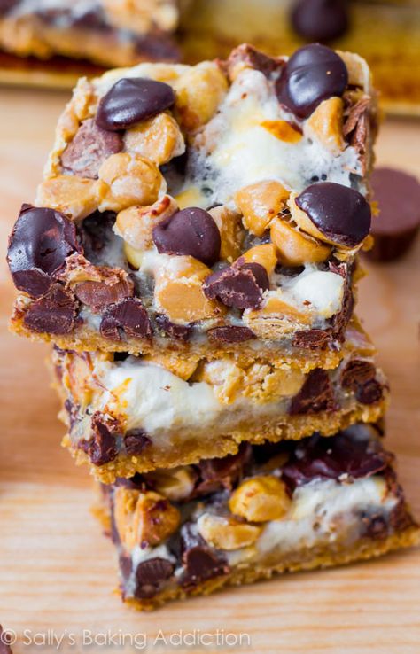 Peanut Butter S'more 7 Layer Bars. Wicked Desserts, Peanut Butter Smores, 7 Layer Bars, Sugary Treats, Chocolate Fantasy, Layer Bars, Bar Hopping, Sally's Baking, 7 Layer