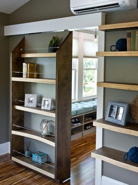 Bookcase Sliding Doors for 2020 - Ideas on Foter Gömda Rum, Dold Dörr, Bookshelf Door, Hidden Pantry, Bookcase Door, Hidden Spaces, Secret Room, Hidden Rooms, Secret Door