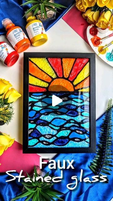 🌿 Nicky🌻| eco crafts for my littlies and me! on Instagram: "🌅 Faux stained glass project 🌅 ✨Save for some mindful crafting  A D | g i f t e d   Did you know it is mindful May? We're partnering with @bakerrossltd to inspire you to slow down and relish the joy and relaxation that come from creating. This is very achievable for kids, but also fun for adults.  For this craft I used some lovely supplies from Baker Ross including their individual PVA (school) glue bottles. These have a nozzle for easy dispensing and were perfect for this project and I will link in stories ✨ Please note, they come with a little spreader which is usually very useful but I snipped off for this purpose!  Supplies needed: 🌅 Picture frame 🌅 Print out of the desired image (I will add mine to my Google drive) 🌅PV Stained Glass Glue Art, Picture Frame Stained Glass Craft, Summer Craft Ideas For Seniors, Transparency Film Crafts Ideas, Summer Crafts For Kids For Teens, Stained Glass Kids Craft, Summer Art Projects For Teens, Paint Crafts For Adults, Black Glue Art Projects For Kids