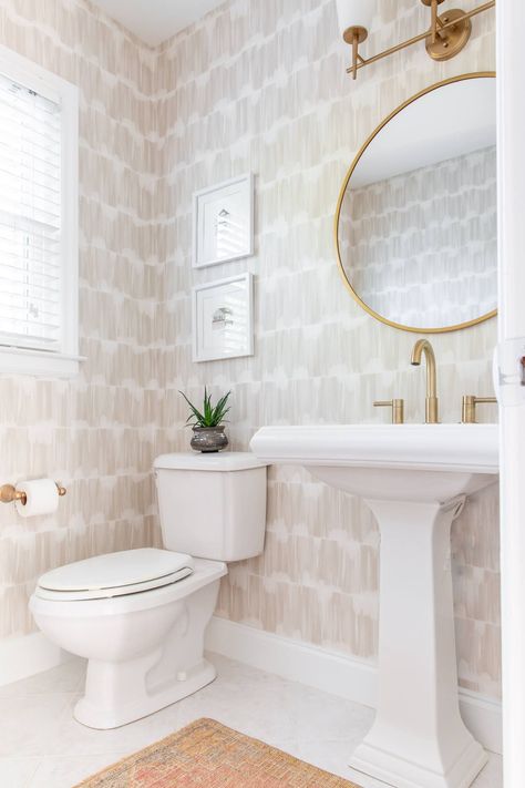 Powder Room Renovation, Wallpaper Powder Room, Small Bathroom Wallpaper, Powder Room Remodel, Powder Room Wallpaper, Powder Room Decor, Powder Room Design, Powder Bath, Bathroom Wallpaper