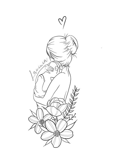 Mother And Daughter Outline Tattoo, Baby Tattoo Designs, Family Tattoo Designs, Tattoo Shading, Mom Tattoo Designs, Mommy Tattoos, Tattoo Outline Drawing, Mother Tattoos, Cute Tiny Tattoos