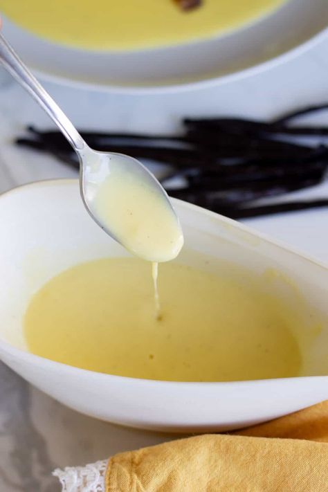 How to Make Crème Anglâise [Vanilla Sauce] | Edible Times Cream Anglaise Sauce, Cream Anglaise, Anglaise Sauce, Creme Anglaise Recipe, Raw Cream, Egg Sauce, Custard Sauce, Decorator Frosting, Vanilla Sauce