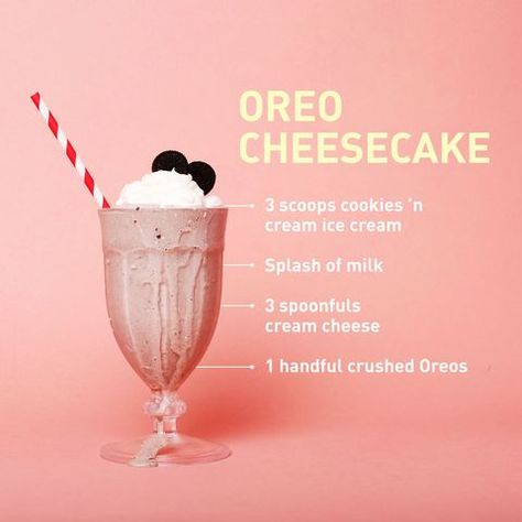 delish-milkshakes-new-oreo Cheesecake Milkshake, Ice Cream Milkshake, Resep Starbuck, Minuman Starbucks, Milkshake Recipe Easy, Homemade Milkshake, Best Milkshakes, Resep Smoothie, Vanilla Milkshake