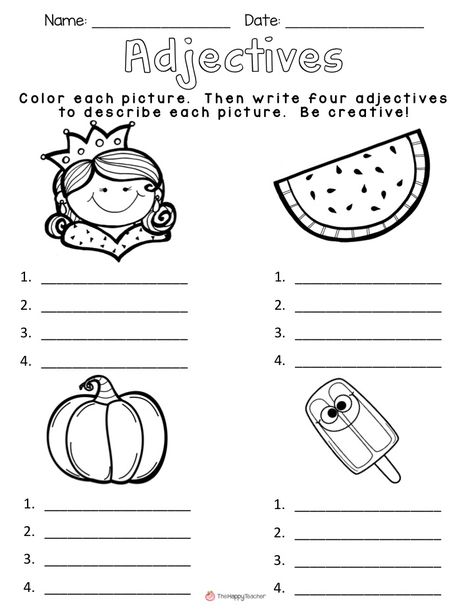 Adjectives Lesson, Teaching Adjectives, Adjectives Activities, Adjective Worksheet, 1st Grade Writing, First Grade Writing, Nouns And Verbs, 2nd Grade Worksheets, Grammar Activities