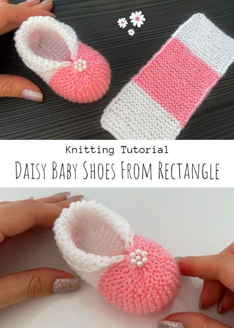 Knit Daisy Baby Shoes From Rectangle Sailor Baby, Baby Booties Free Pattern, Knit Baby Shoes, Baby Booties Knitting Pattern, Crochet Baby Shoes Pattern, Baby Shoes Pattern, Baby Booties Pattern, Knit Baby Booties, Knitted Booties