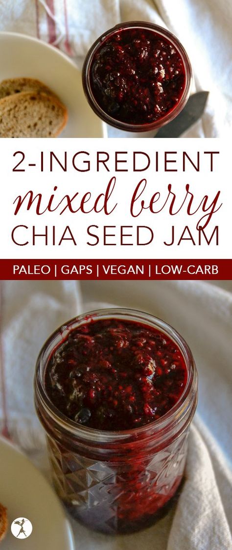 2-ingredient Mixed Berry Chia Seed Jam :: paleo, GAPS, vegan, low-carb Paleo Jam, Best Tuna Salad Recipe, Paleo Sauces, Gaps Recipes, Chia Seed Jam, Healthy Foods To Make, Chia Jam, Organic Snacks, Gaps Diet