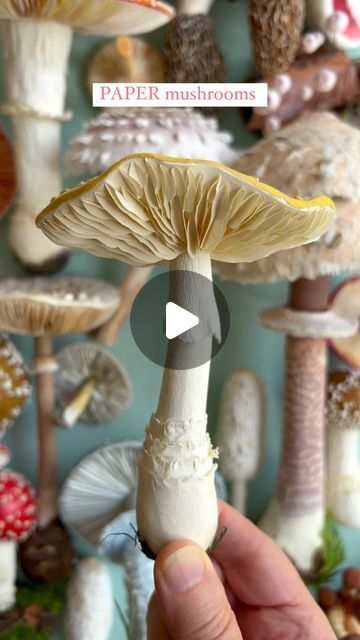 How To Make A Mushroom, Handmade Mushrooms Ideas, Mushroom From Clay, Diy Clay Mushroom Ornaments, Realistic Clay Mushrooms, Mushroom Crafts Sculptures & Statues, Yellow Mushroom, Ann Wood, Mushroom Crafts