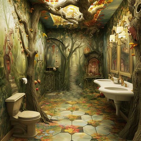 Whimsical Children's Bathroom Decor for Endless Fun and Creativity • 333+ Images • [ArtFacade] Whimsical Powder Room, Nature Bathroom Aesthetic, Enchanted Bathroom, Whimsical House Decor, Wonderland Bathroom, Fantasy Bathroom, Explorer Theme, Dinosaur Land, Magical Room