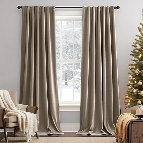 Amazon.com: Lazzzy Tan Velvet Curtains Room Darkening Thermal Insulated Curtains 96 Inch Length Soundproof Noise Reducing Drapes for Bedroom Living Privacy Home Decor Rod Pocket, 2 Panels : Baby Best Curtains For Living Room, Puddled Curtains, Trendy Curtains, Velvet Curtains Living Room, Luxury Window Treatments, Taupe Curtains, High Curtains, Curtains Room, Luxury Bedrooms