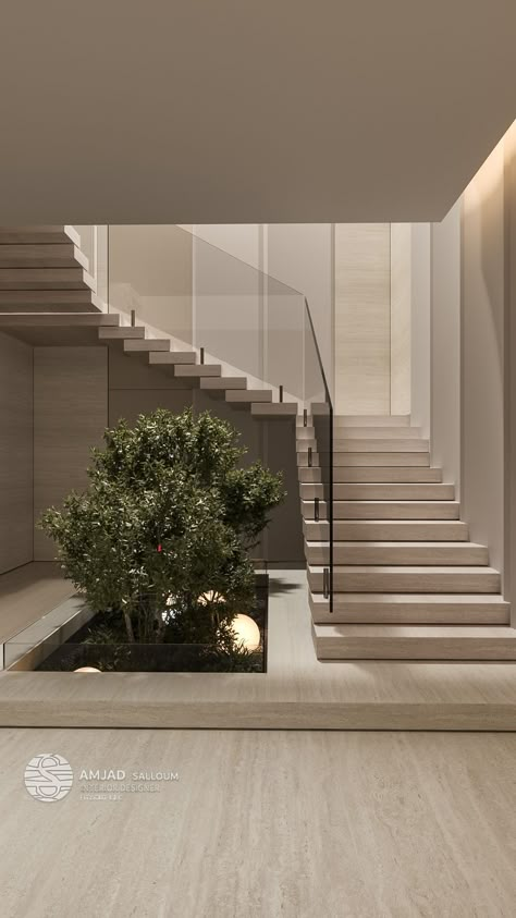 Villa Entrance Interior, House Entrance Interior, Villa Stairs, Dubai Villa, Interior Design Hallway, Staircase Interior Design, Staircase Design Modern, Contemporary Stairs, Aesthetic Interior Design