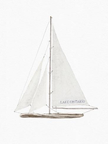 size: 12x9in Art Print: Lake Ontario Sailboat by Leah Straatsma : Vintage Coastal Prints, Travel Art Prints, Timeless Wall Art, Vintage Coastal Art, Cape Cod Art, Beach Room Aesthetic, Beach House Outside, Blue Apartment, Sailboat Artwork