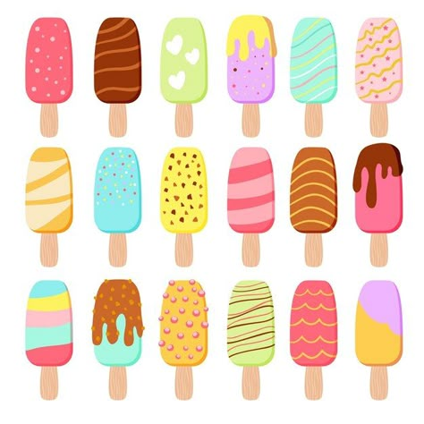 Popsicle Pictures, Popsicles Drawing, Popsicle Drawing, Popsicle Illustration, Popsicles Illustration, Popsicle Clipart, Popsicle Design, Doodle Food, Ice Cream Cute