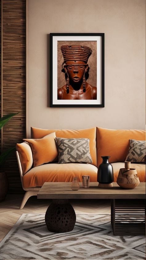 Introducing African art into a modern home. Modern African Interior, Pent House Design, Traditional Cafe, African Shop, African Interior Design, African Interior, African Theme, Modern Houses Interior, Modern Home Decor