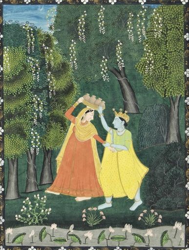 RAMA AND SITA. Opaque pigments and gold on paper,   KANGRA SCHOOL, NORTH INDIA, MID-19TH CENTURY Jaipur Miniature Painting, Mughal Prints, Rama And Sita, Mughal Garden, Mughal Miniature, Indian Miniatures, Mughal Miniature Paintings, Indian Traditional Paintings, Indian Miniature