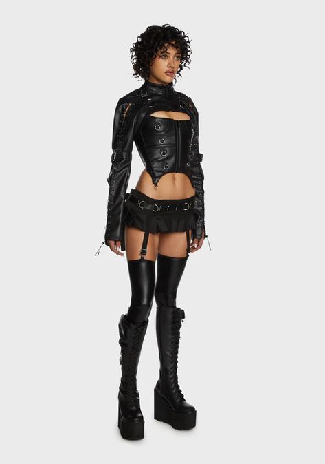 Underground Club Outfit, Future Punk Fashion, Goth Stage Outfits, Black Rave Fit, Full Leather Outfit Women, Leather Goth Outfit, Cyberpunk Rave Outfit, Namilia Clothing, Leather Concert Outfit