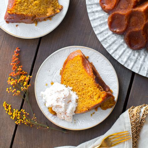 Pumpkin Spice Brown Butter Bourbon Bundt Cake | Baking the Goods Bourbon Bundt Cake, Pumpkin Spice Bundt Cake, Brown Butter Bourbon, Spice Bundt Cake, Bourbon Cake, Sweet Bourbon, Bourbon Glaze, Dairy Free Pumpkin, Dairy Free Cream