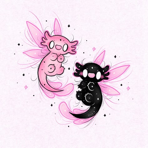 Janina Hoffmann | Mila and Tulu fairy version 🧚🩷 I haven’t drawn my axolotl characters for a while, I hope you like this new artwork of them 🥰 #axolotl… | Instagram Axolotl Tattoo Simple, Axolotl Tattoo Design, Axolotl Character Design, You And Me, Axolotl Doodle, Cute Axolotl Drawing, Axolotl Tattoo, Axolotl Drawing, Axolotl Art