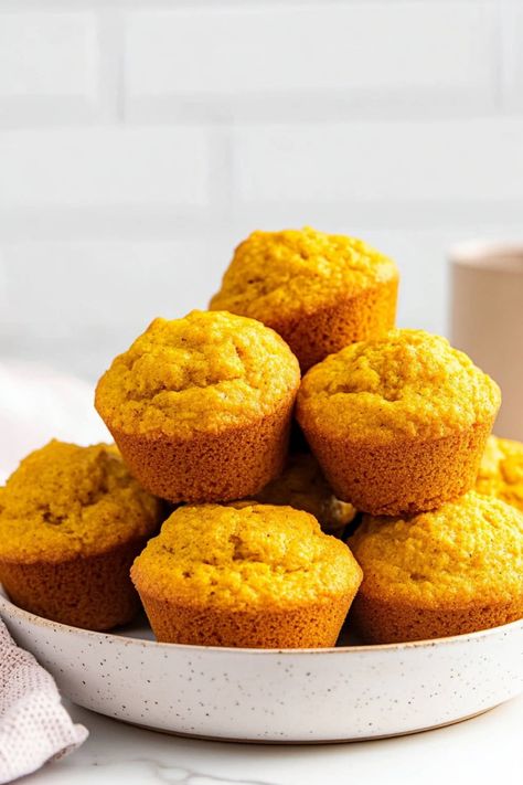 These quick and easy pumpkin cornbread muffins are moist, tender, and packed with fall flavors! Serve them for breakfast, as a snack, or side for dinner. Pumpkin Cornbread Muffins, Mini Cornbread, Side For Dinner, Sweet Corn Muffins, Pumpkin Cornbread, Cornbread Muffins, How To Make Pumpkin, Fall Flavors, Best Pumpkin