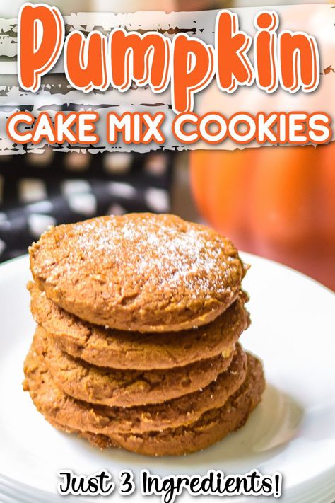 Pumpkin Cookies With Spice Cake, Pumpkin Cookies With Cake Mix, Cookies With Cake Mix, Pumpkin Cake Mix Cookies, Pumpkin Cake Mix, Pumpkin Cookies Easy, Spice Cake Mix And Pumpkin, Easy Cookie Recipe, Pumpkin Oatmeal Cookies