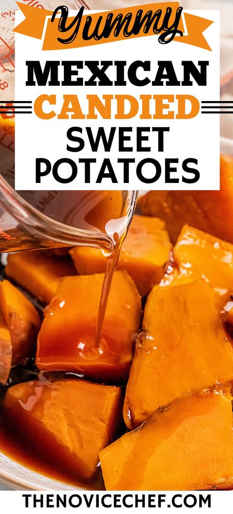 With a splash of whiskey, this camote con dulce is the boozy Mexican version of candied sweet potatoes. Served in spiced piloncillo syrup, you'll love every tender bite for dessert. Best of all, you only need one pot! Mexican Yams Recipe, Mexican Sweet Potatoes, Candied Yams Recipe, Bolivian Food, Yam Or Sweet Potato, Yams Recipe, Candied Sweet Potatoes, Mexican Candy, Vegetable Side Dishes Recipes