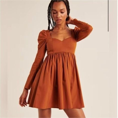 Abercrombie & Fitch Poplin Babydoll Long Sleeve  Dress Burnt Orange Sun Cocktail, Long Sleeve Babydoll Dress, Peplum Designs, Spring Summer Wedding, Bride Shower, Abercrombie And Fitch Dresses, Babydoll Mini Dress, Burnt Orange Dress, Long Sleeve Mini Dress