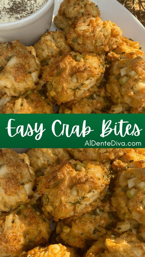 EASY CRAB BITES Mini Crabcake Bites, Crab Meat Appetizers, Crab Bites, Crab Cake Appetizer, Fast Appetizers Easy, Crab Puffs, Seafood Appetizers Easy, Fast Appetizers, Crab Appetizer