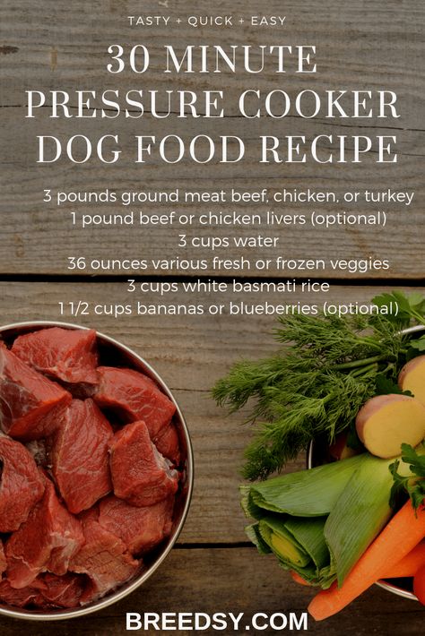 Easy 30-Minute Pressure Cooker (or slow cooker) Dog Food Recipe Instapot Dog Food, Cooker Dog, Dog Food Recipes Homemade, Homemade Dog Cookies, Pet Recipes, Dog Food Recipe, Reheat Chicken, Diy Dog Food, Dog Biscuit Recipes